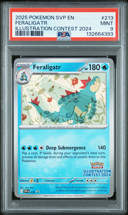 2025 POKEMON SVP EN-SV BLACK STAR PROMO 213 FERALIGATR ILLUSTRATION CONTEST 2024 - PSA MINT 9
