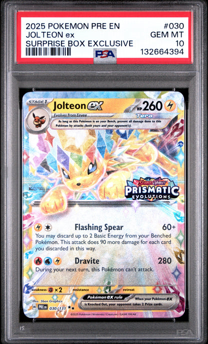 2025 POKEMON PRE EN-PRISMATIC EVOLUTIONS 030 JOLTEON EX SURPRISE BOX EXCLUSIVE - PSA GEM MINT 10