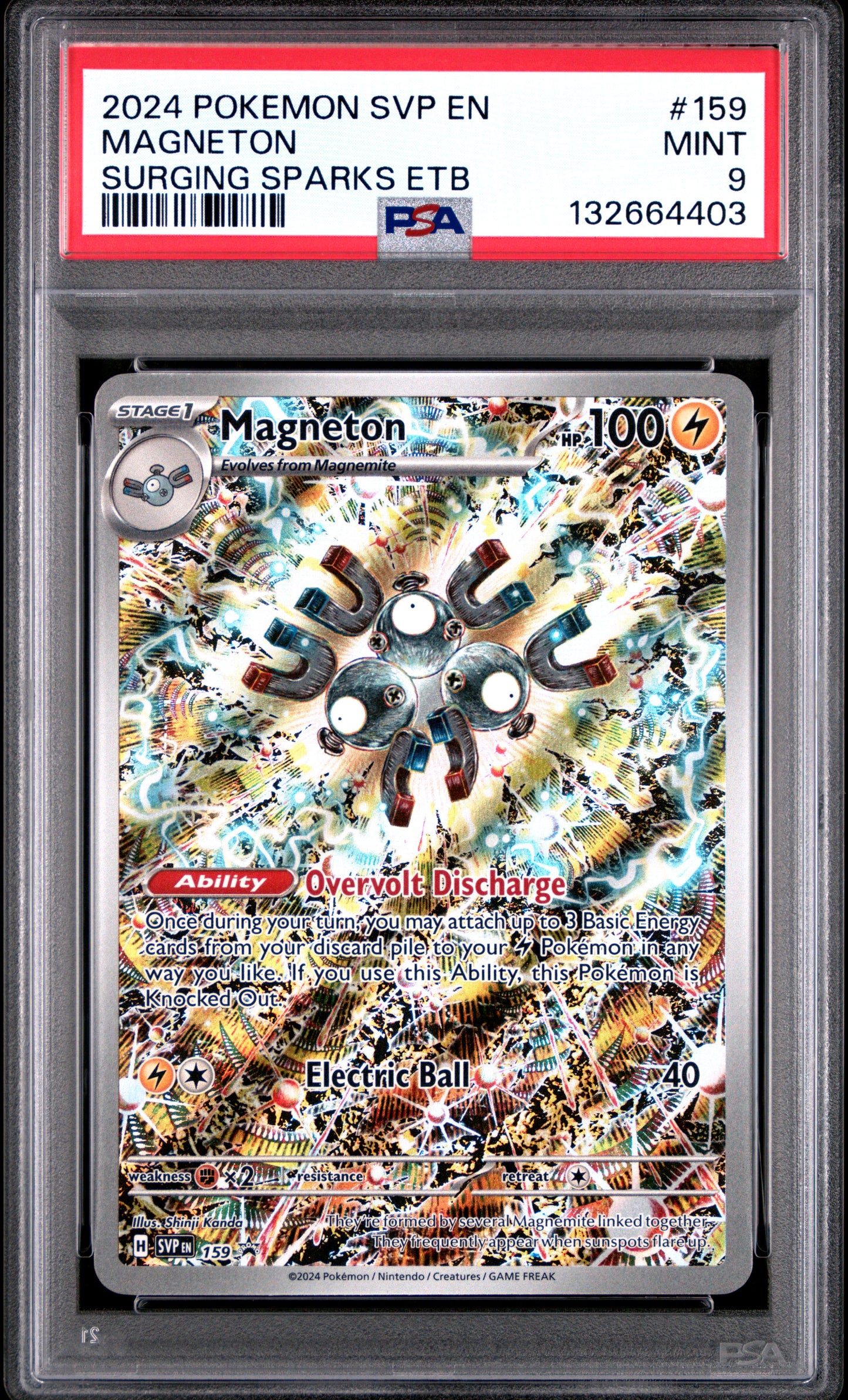 2024 POKEMON SVP EN-SV BLACK STAR PROMO 159 MAGNETON SURGING SPARKS ELITE TRAINER BOX - PSA MINT 9