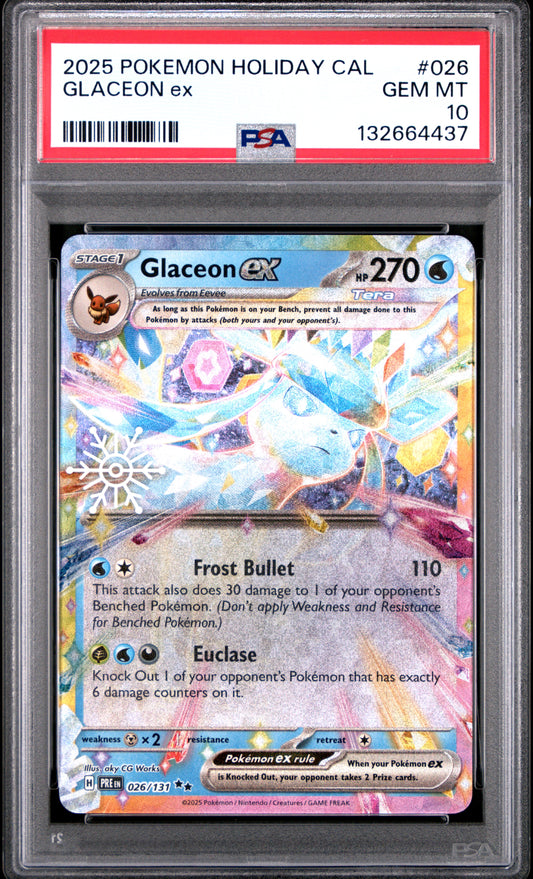 2025 POKEMON HOLIDAY CALENDAR 026 GLACEON EX - PSA GEM MINT 10