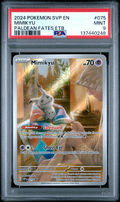2024 POKEMON SVP EN-SV BLACK STAR PROMO 075 MIMIKYU PALDEAN FATES ELITE TRAINER BOX - PSA MINT 9