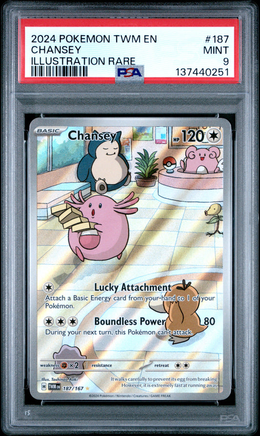 2024 POKEMON TWM EN-TWILIGHT MASQUERADE 187 CHANSEY ILLUSTRATION RARE - PSA MINT 9