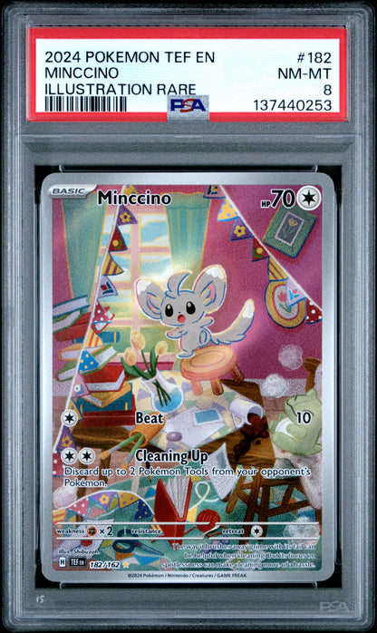 2024 POKEMON TEF EN-TEMPORAL FORCES 182 MINCCINO ILLUSTRATION RARE - PSA NEAR MINT-MINT 8