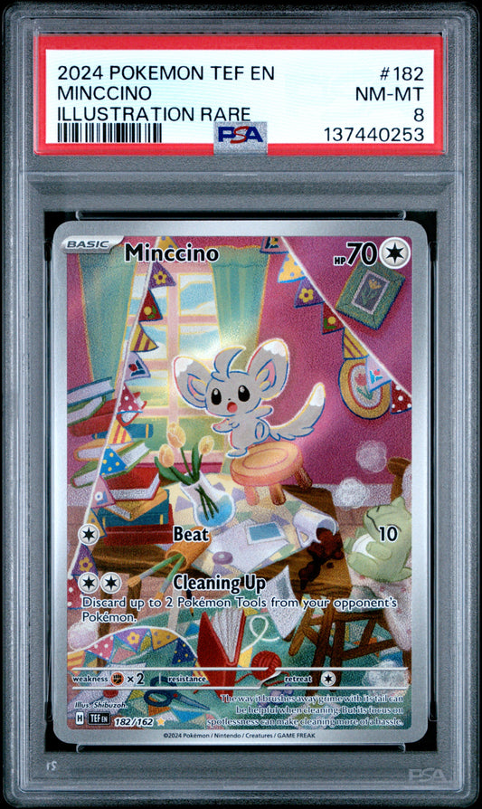 2024 POKEMON TEF EN-TEMPORAL FORCES 182 MINCCINO ILLUSTRATION RARE - PSA NEAR MINT-MINT 8
