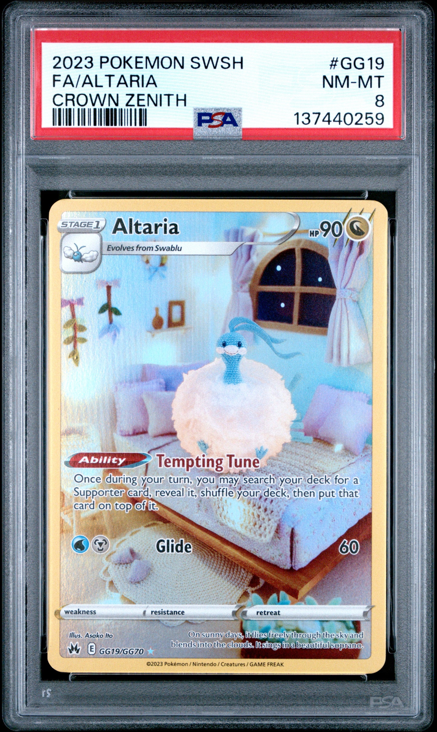 2023 POKEMON SWORD AND SHIELD CROWN ZENITH GG19 FULL ART/ALTARIA - PSA NEAR MINT-MINT 8