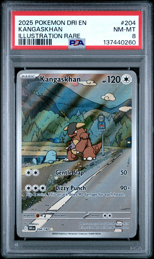 2025 POKEMON DRI EN-DESTINED RIVALS 204 KANGASKHAN ILLUSTRATION RARE - PSA NEAR MINT-MINT 8