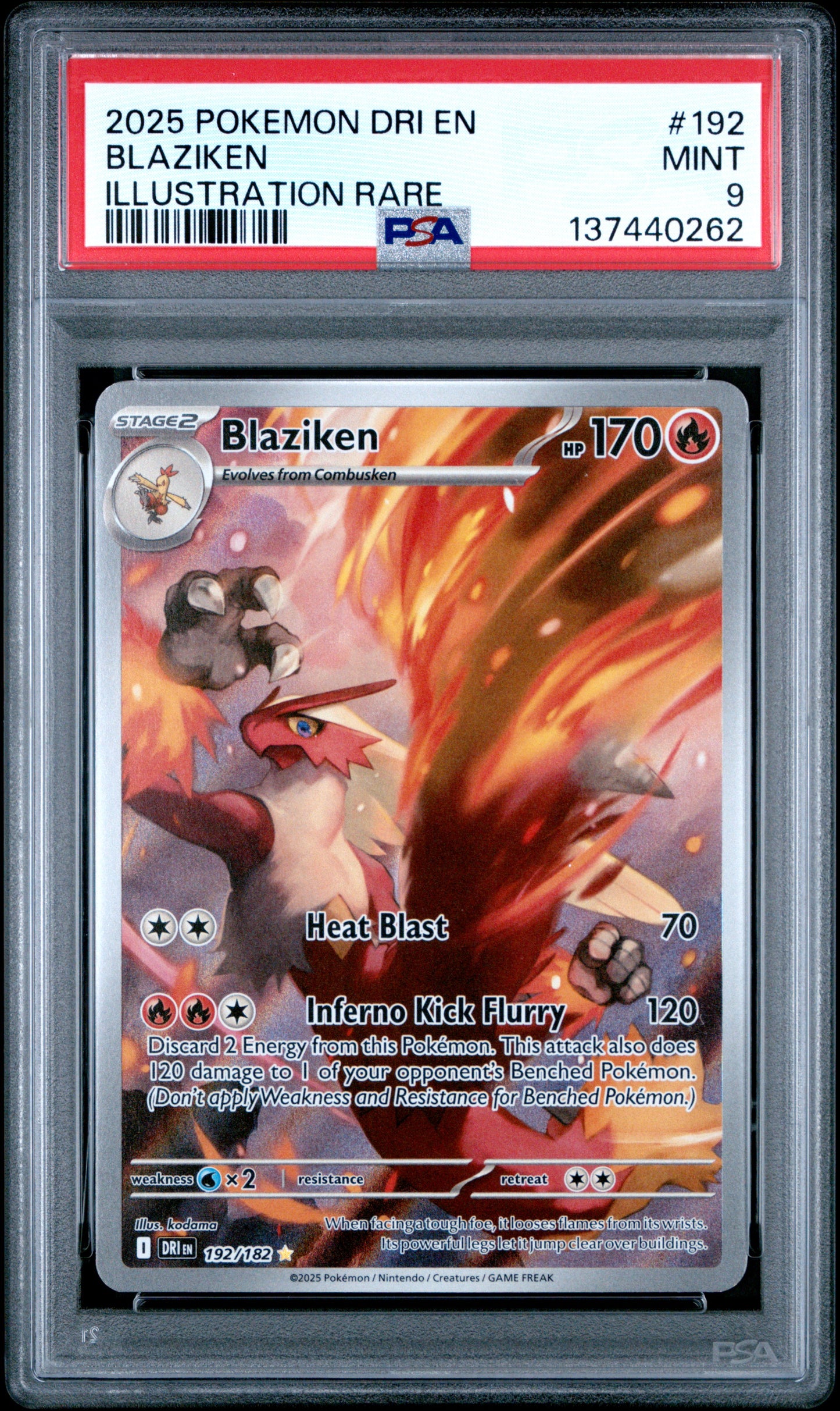 2025 POKEMON DRI EN-DESTINED RIVALS 192 BLAZIKEN ILLUSTRATION RARE - PSA MINT 9