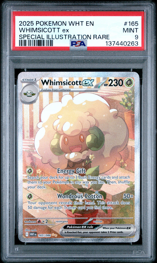 2025 POKEMON WHT EN-WHITE FLARE 165 WHIMSICOTT EX SPECIAL ILLUSTRATION RARE - PSA MINT 9