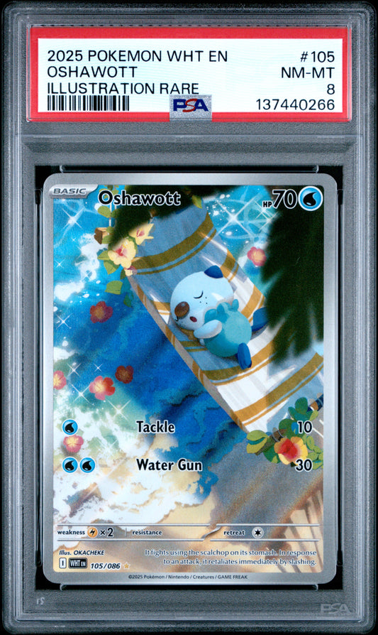 2025 POKEMON WHT EN-WHITE FLARE 105 OSHAWOTT ILLUSTRATION RARE - PSA NEAR MINT-MINT 8