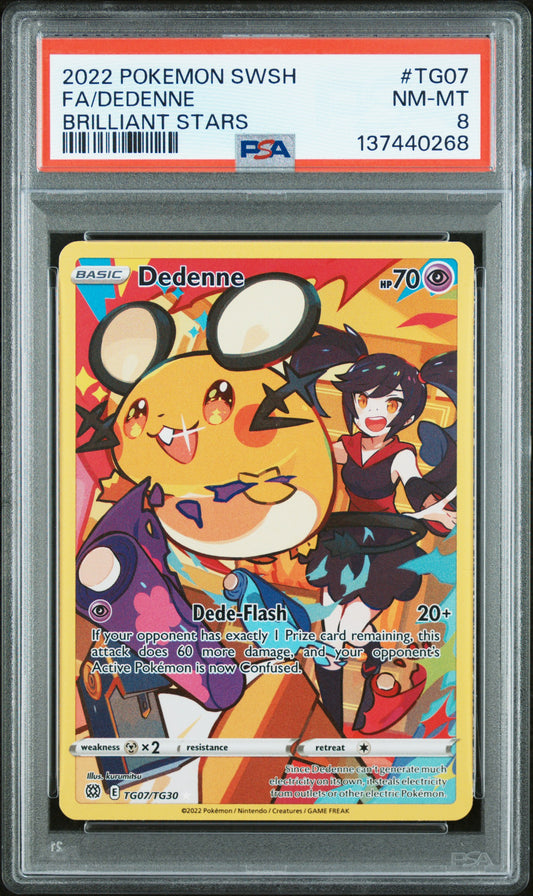 2022 POKEMON SWORD & SHIELD BRILLIANT STARS TG07 FULL ART/DEDENNE - PSA NEAR MINT-MINT 8