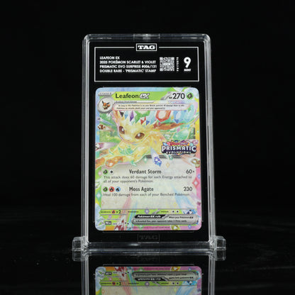 2025 Pokémon Scarlet & Violet Prismatic Evolutions Surprise Box 006/131 Leafeon ex Double Rare - "Prismatic Evolutions" Stamp - TAG MINT 9