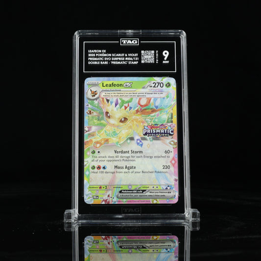 2025 Pokémon Scarlet & Violet Prismatic Evolutions Surprise Box 006/131 Leafeon ex Double Rare - "Prismatic Evolutions" Stamp - TAG MINT 9