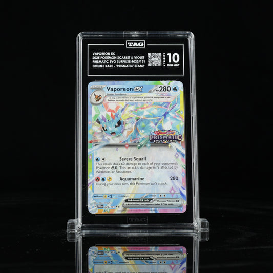 2025 Pokémon Scarlet & Violet Prismatic Evolutions Surprise Box 023/131 Vaporeon ex Double Rare - "Prismatic Evolutions" Stamp - TAG GEM MINT 10