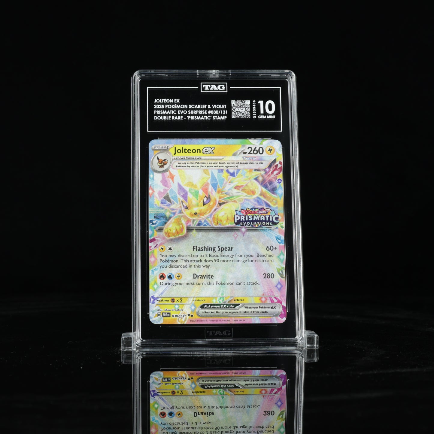 2025 Pokémon Scarlet & Violet Prismatic Evolutions Surprise Box 030/131 Jolteon ex Double Rare - "Prismatic Evolutions" Stamp - TAG GEM MINT 10