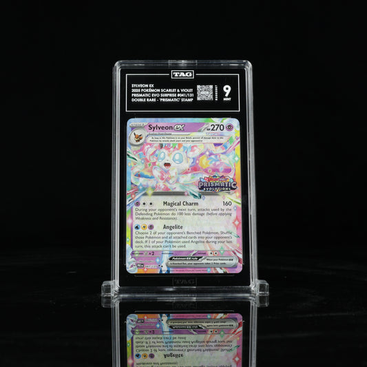 2025 Pokémon Scarlet & Violet Prismatic Evolutions Surprise Box 041/131 Sylveon ex Double Rare - "Prismatic Evolutions" Stamp - TAG MINT 9