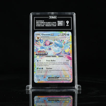 2025 Pokémon Scarlet & Violet Prismatic Evolutions Surprise Box 026/131 Glaceon ex Double Rare - "Prismatic Evolutions" Stamp - TAG MINT 9