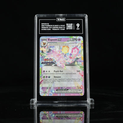 2025 Pokémon Scarlet & Violet Prismatic Evolutions Surprise Box 034/131 Espeon ex Double Rare - "Prismatic Evolutions" Stamp - TAG MINT 9