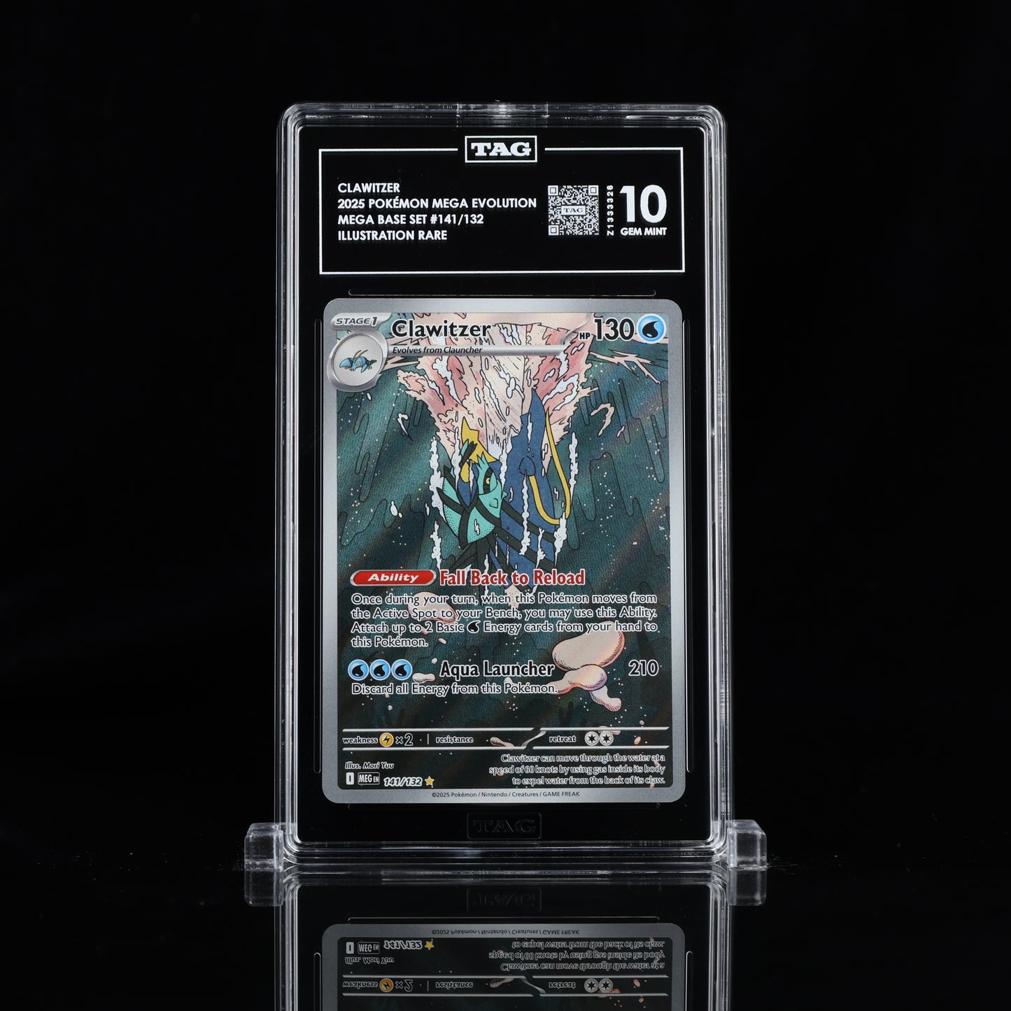 2025 Pokémon Mega Evolution #141/132 Clawitzer - TAG 10 GEM MINT